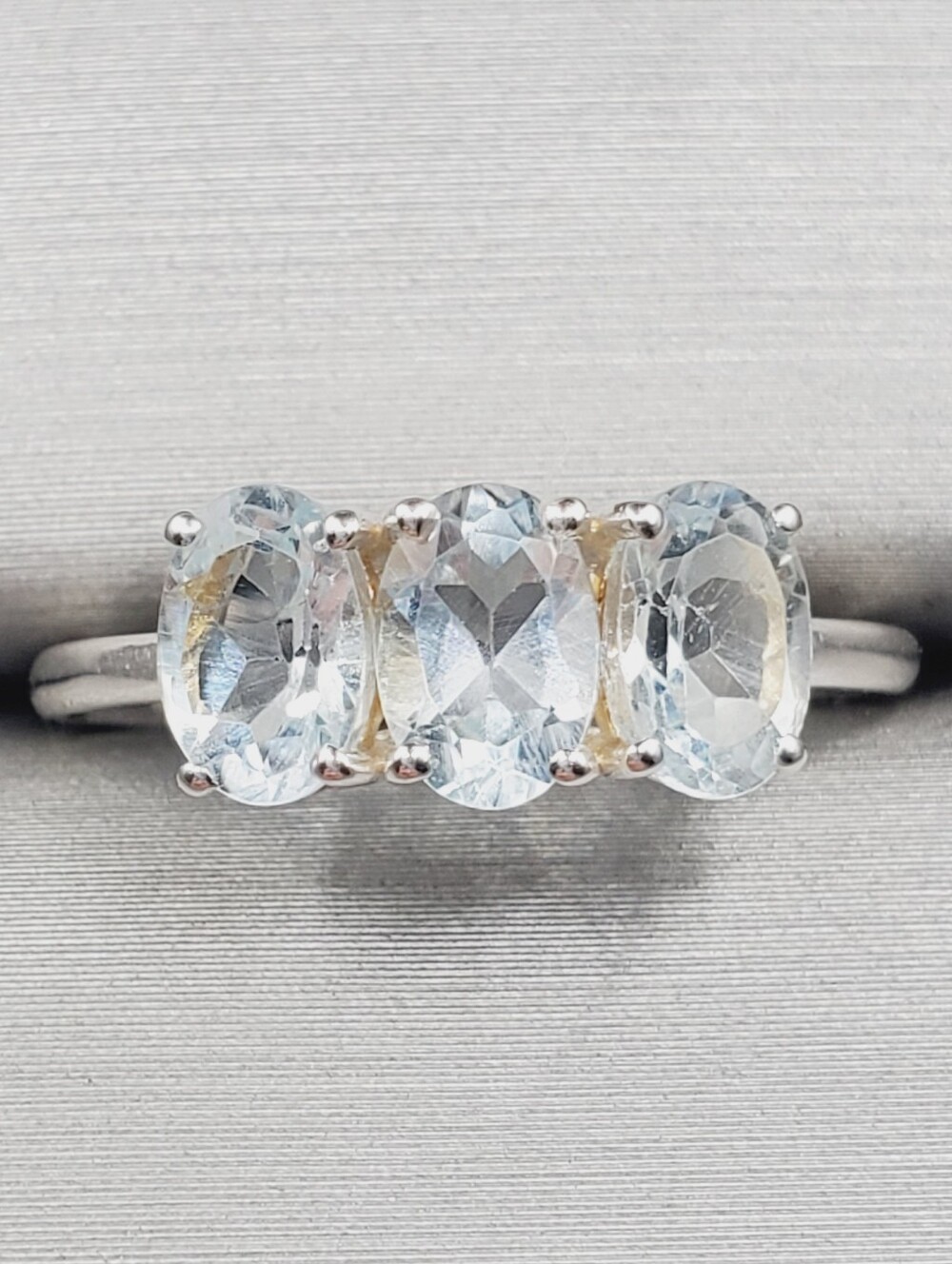 925 Sterling Silver Triple Oval Light Blue Topaz Ring